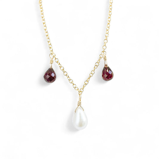 Garnet and Pearl Drop Necklace