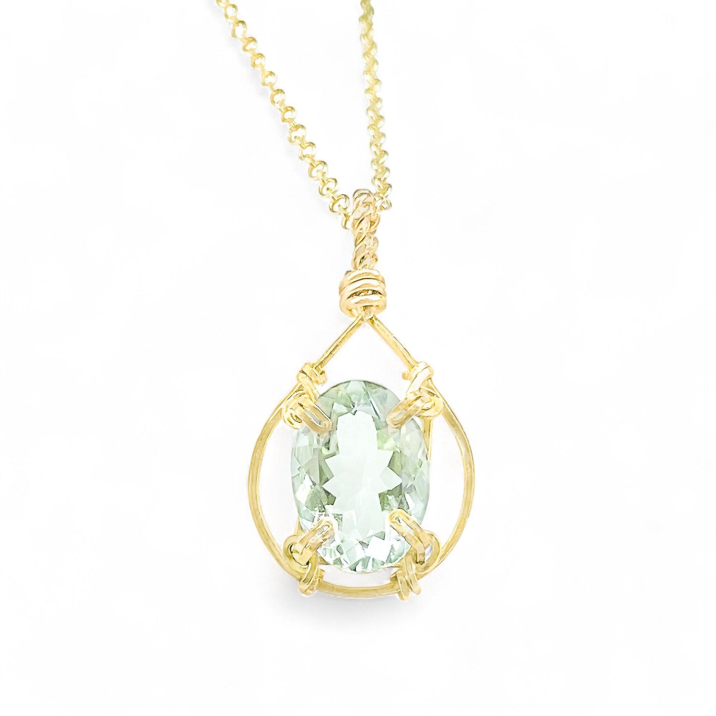 Green Amethyst Teardrop Pendant Necklace