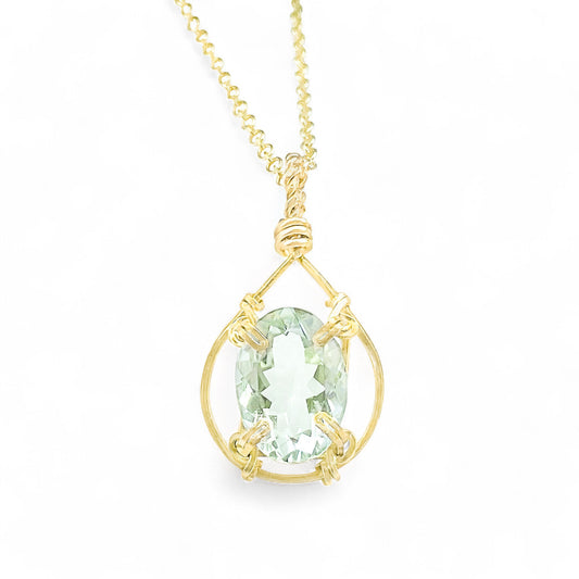 Green Amethyst Teardrop Pendant Necklace