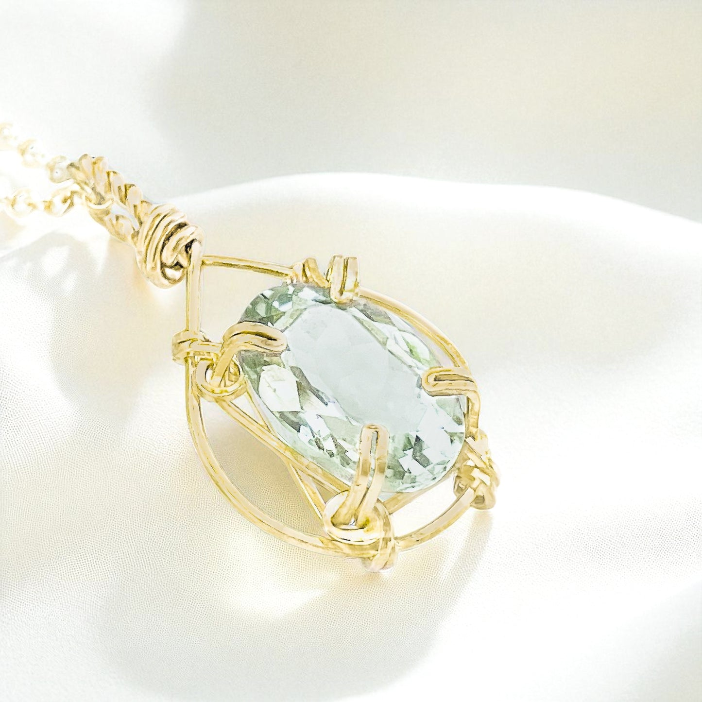 Green Amethyst Teardrop Pendant Necklace