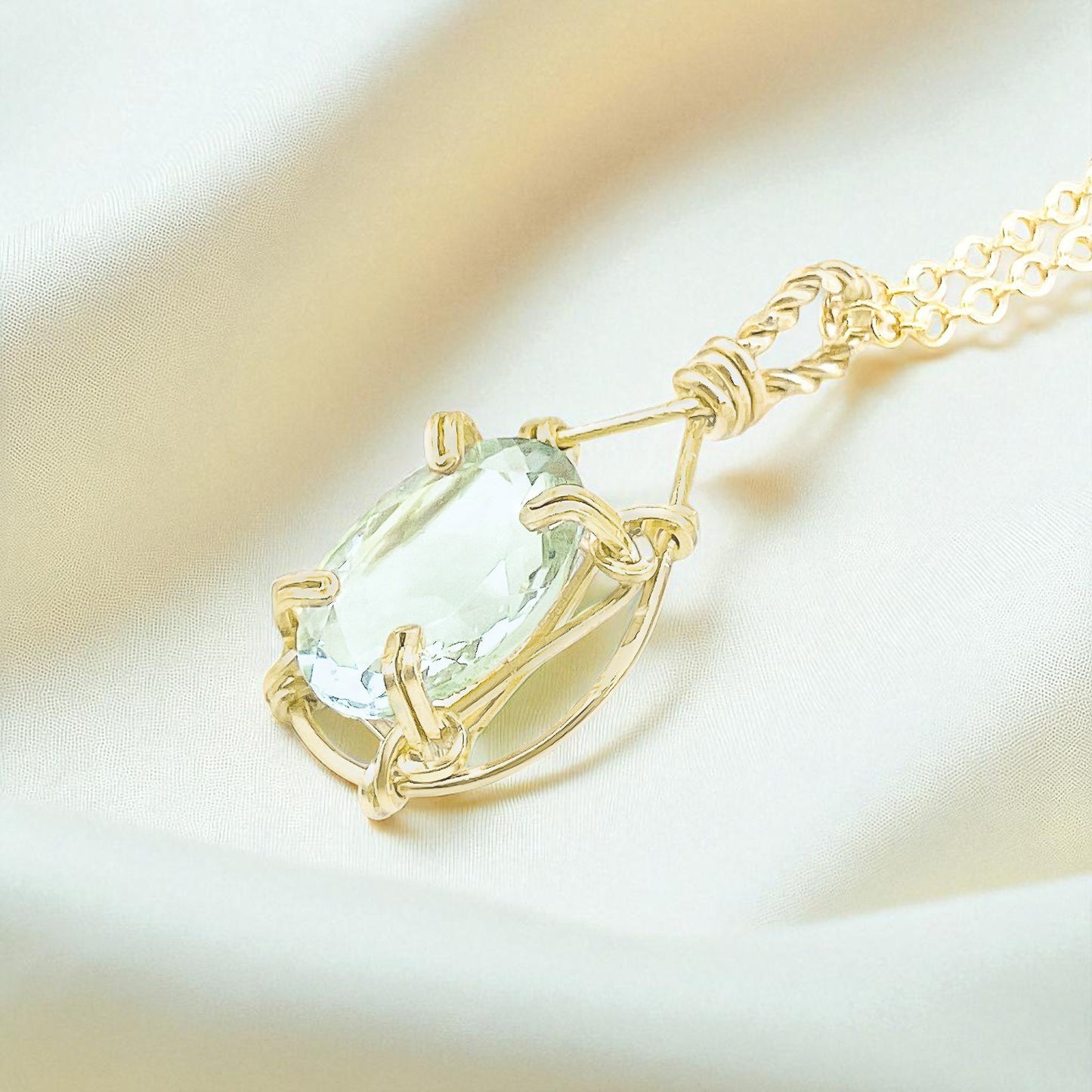 Green Amethyst Teardrop Pendant Necklace