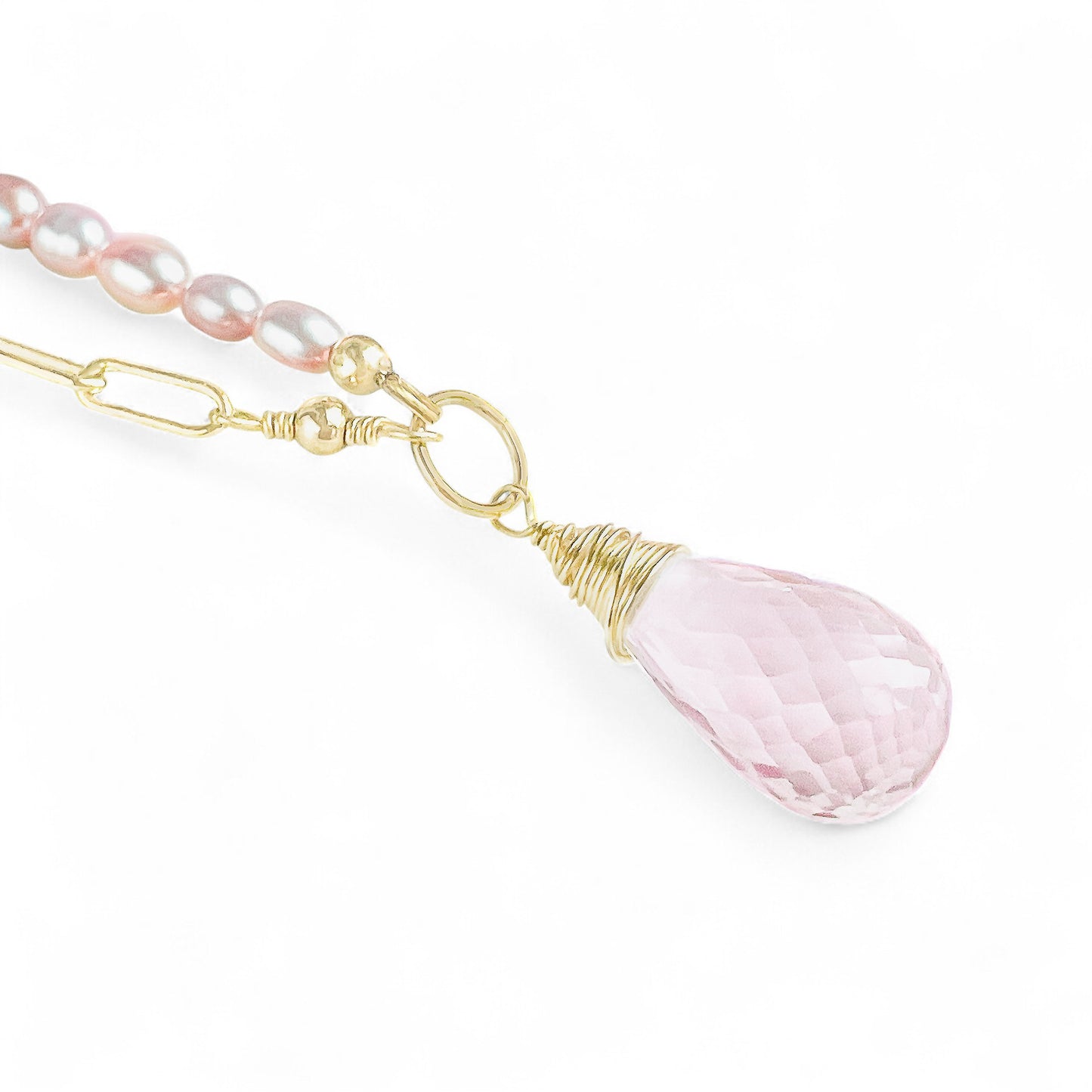 Rose Quartz Half Pearl Half Chain Necklace