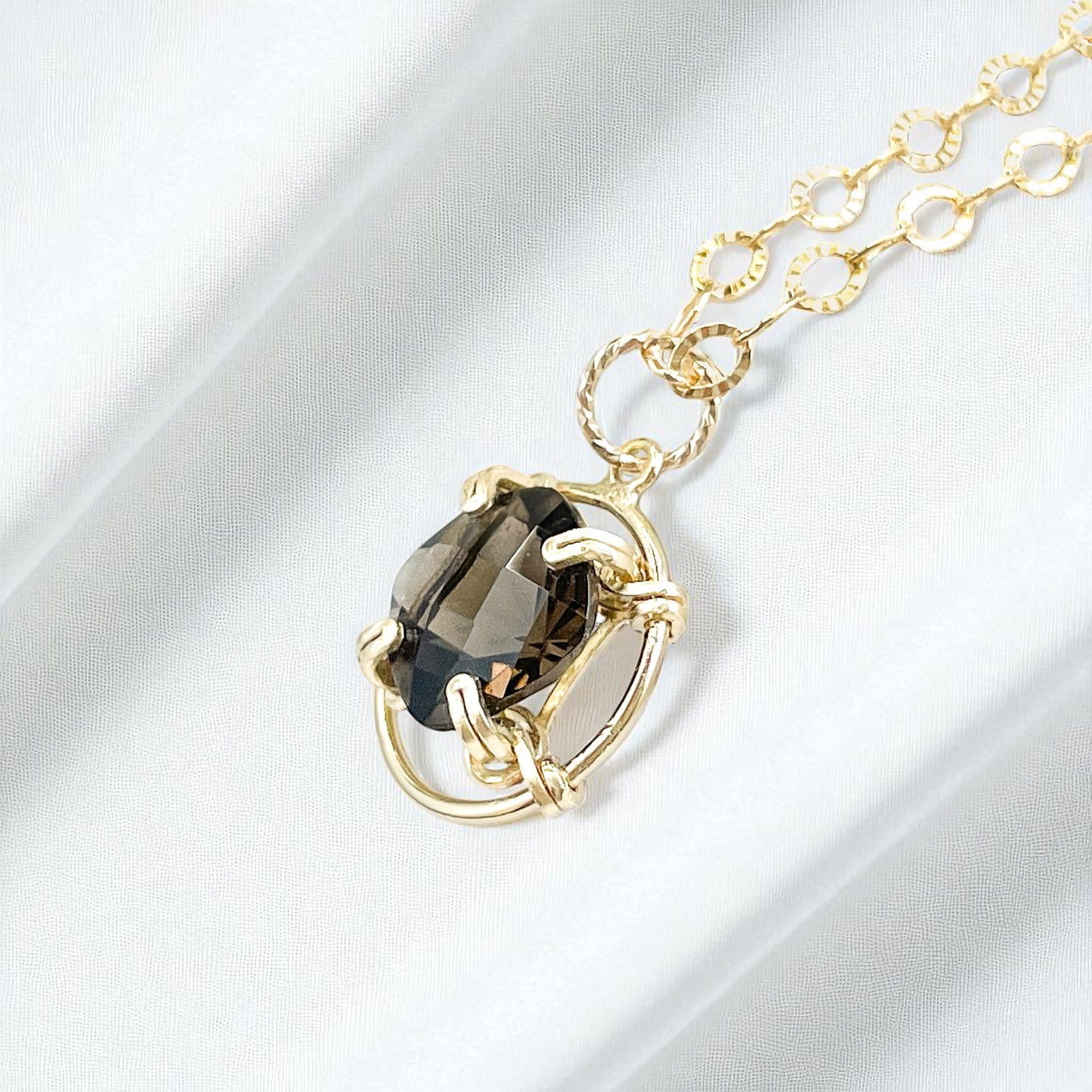 Smoky Quartz Cushion Cut Pendant Necklace