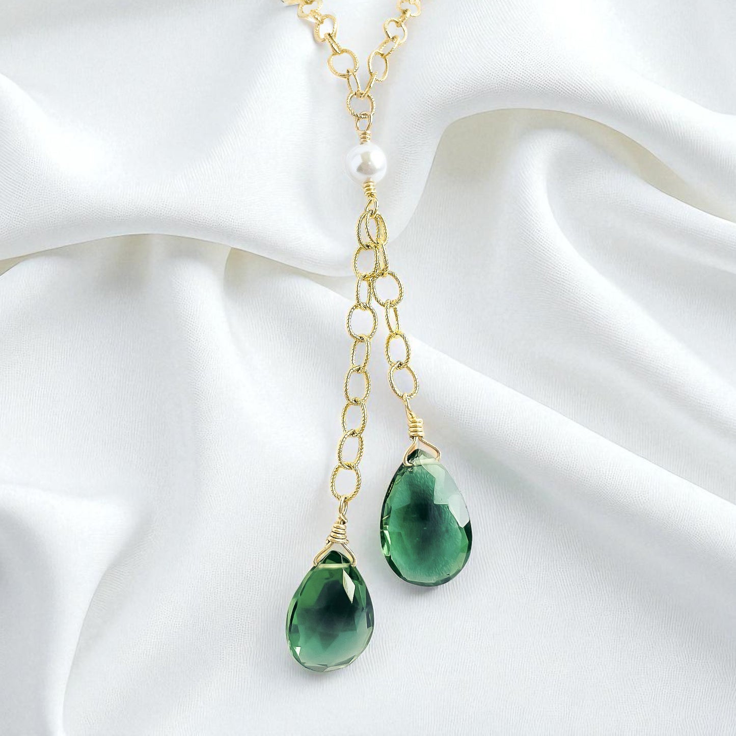 Green Quartz Briolette Lariat Necklace