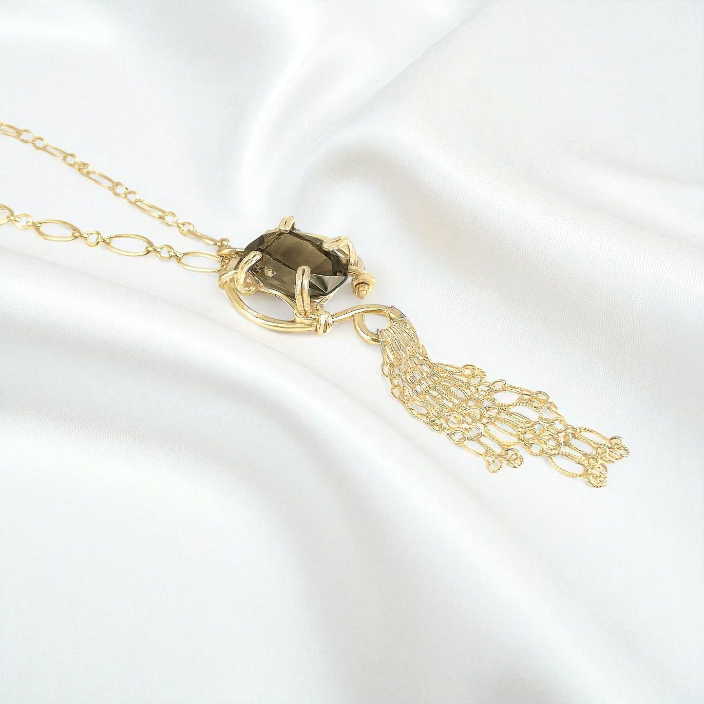Smoky Quartz Fringe Pendant Necklace