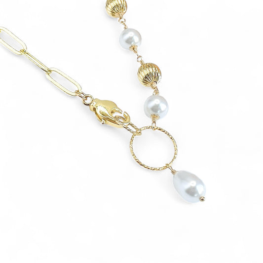 Swarovski White Pearl and Gold Asymmetrical Choker