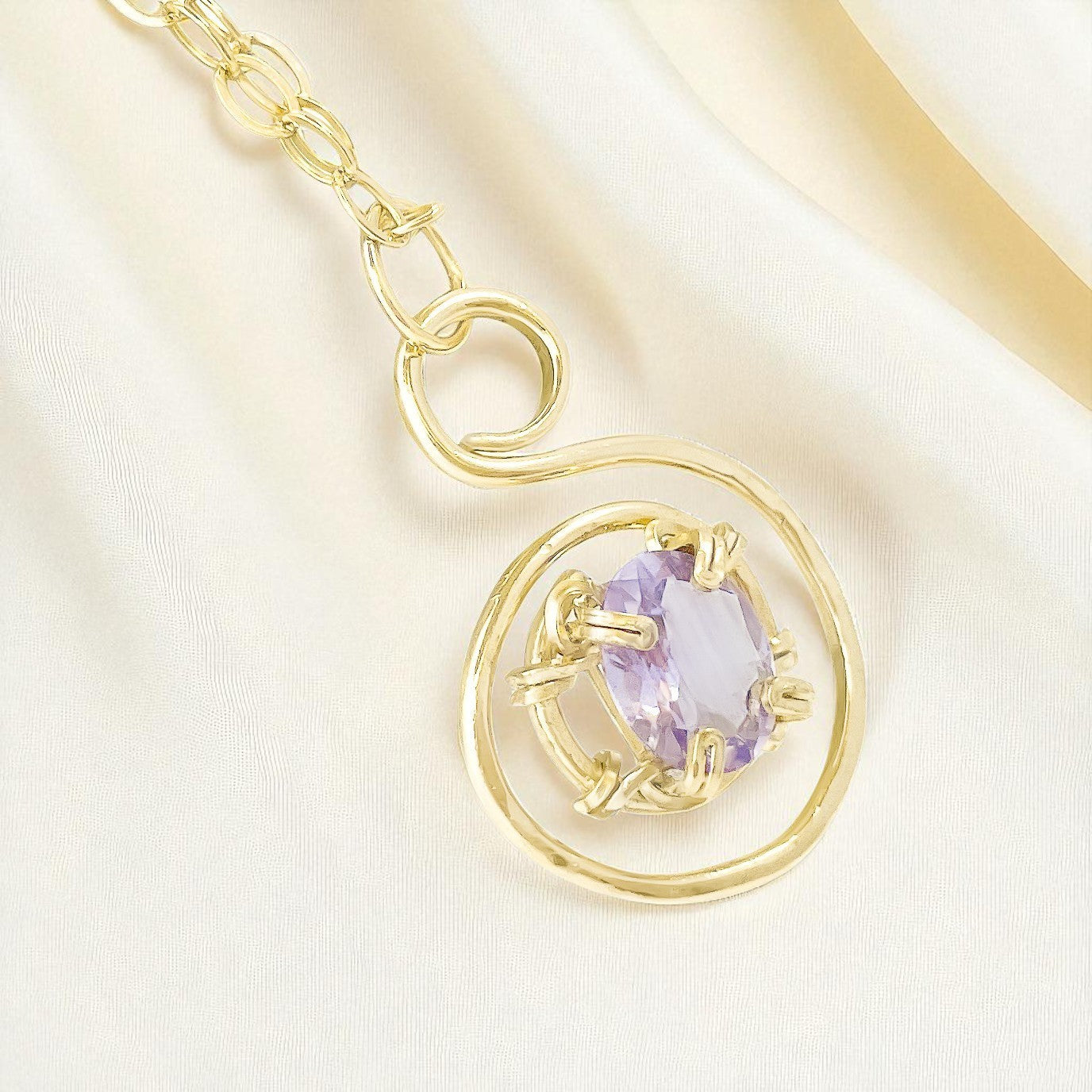 Purple Amethyst S Shaped Pendant Necklace