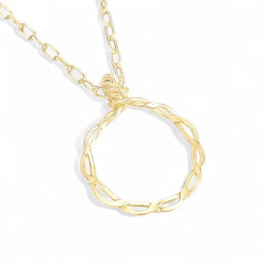 Gold Long Twisted Circle Pendant Necklace