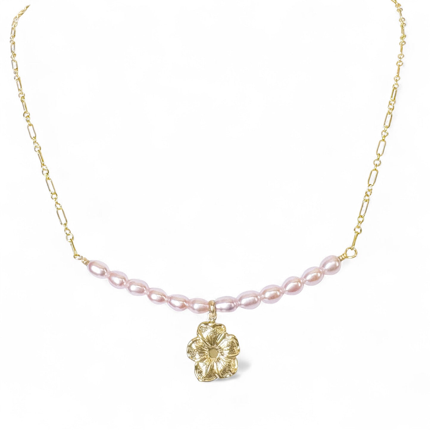 Pink Freshwater Pearl Flower Charm Necklace
