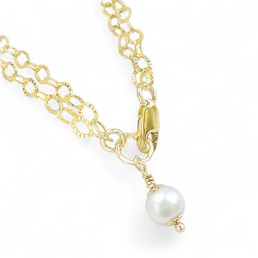 White Pearl Charm Double Chain Bracelet