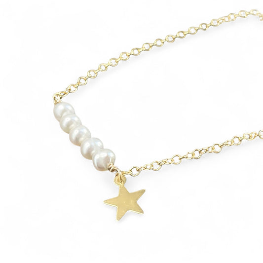 White Pearl Column with Star Charm Bracelet