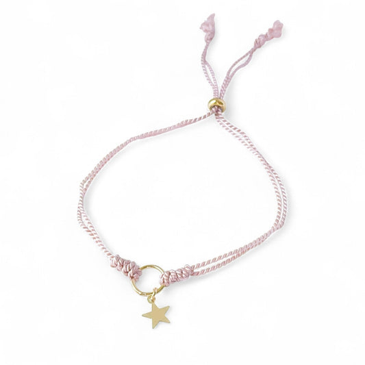 Gold Circle and Star Silk Cord Adjustable Bracelet