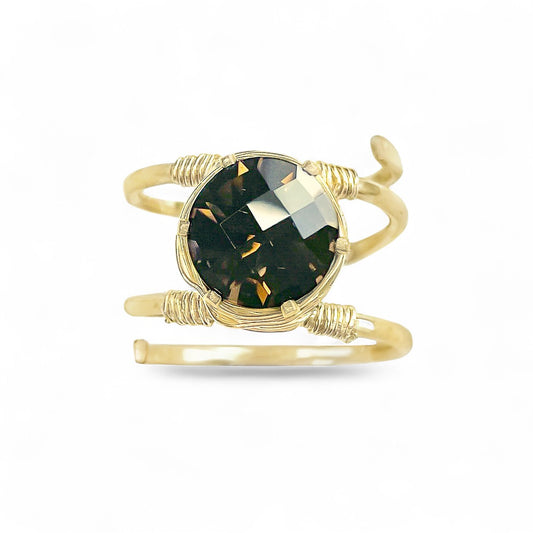 Smoky Quartz Wire Wrapped Double Banded Ring