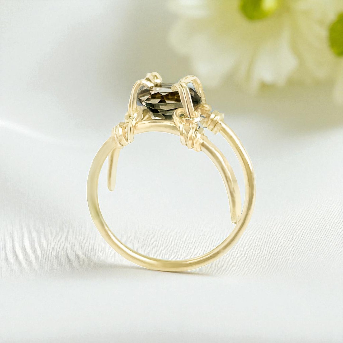 Smoky Quartz Double Banded Ring