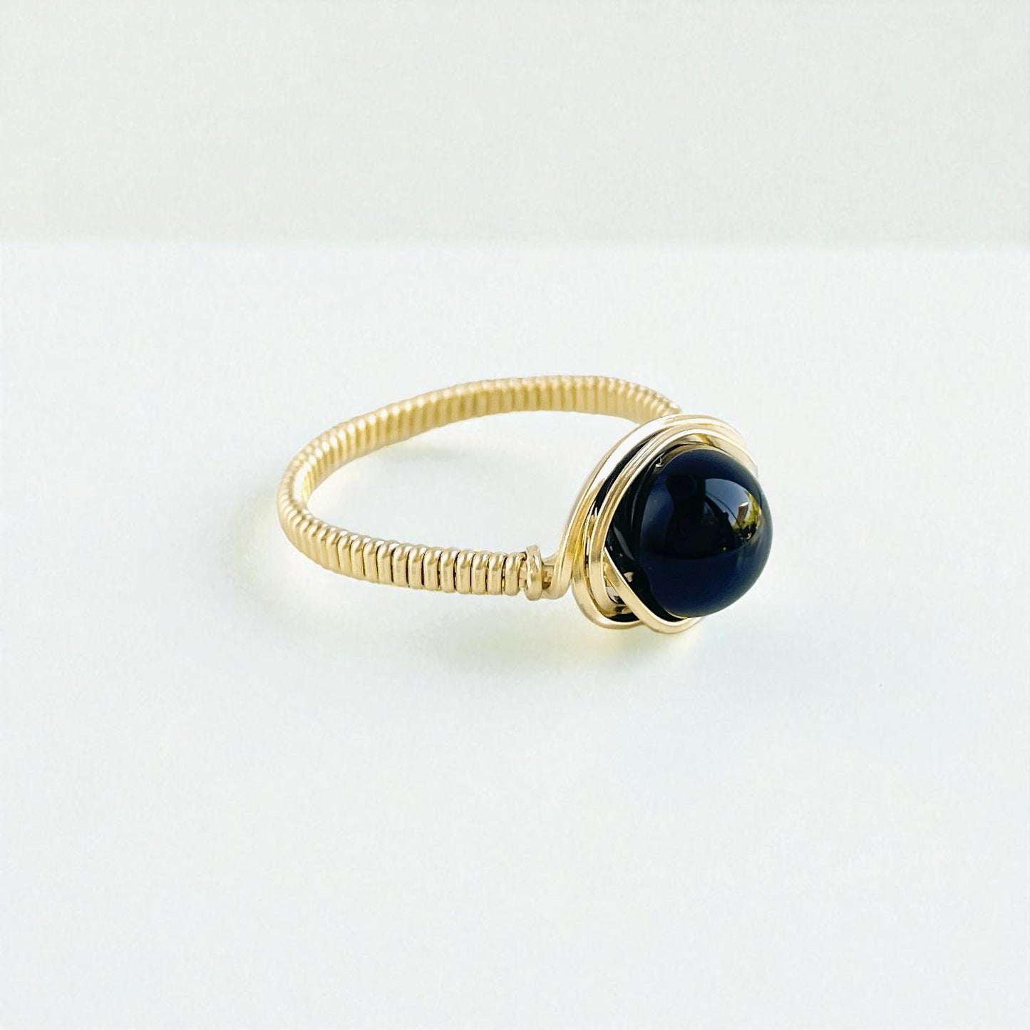 Black Onyx Bead Wire Wrapped Ring