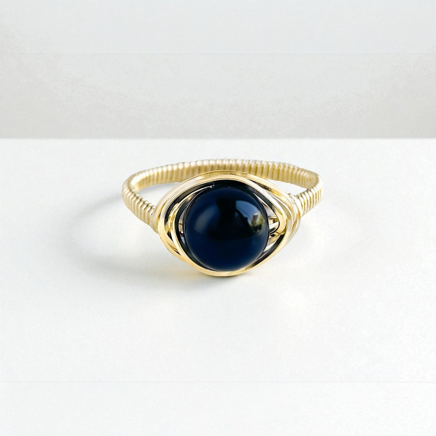 Black Onyx Bead Wire Wrapped Ring
