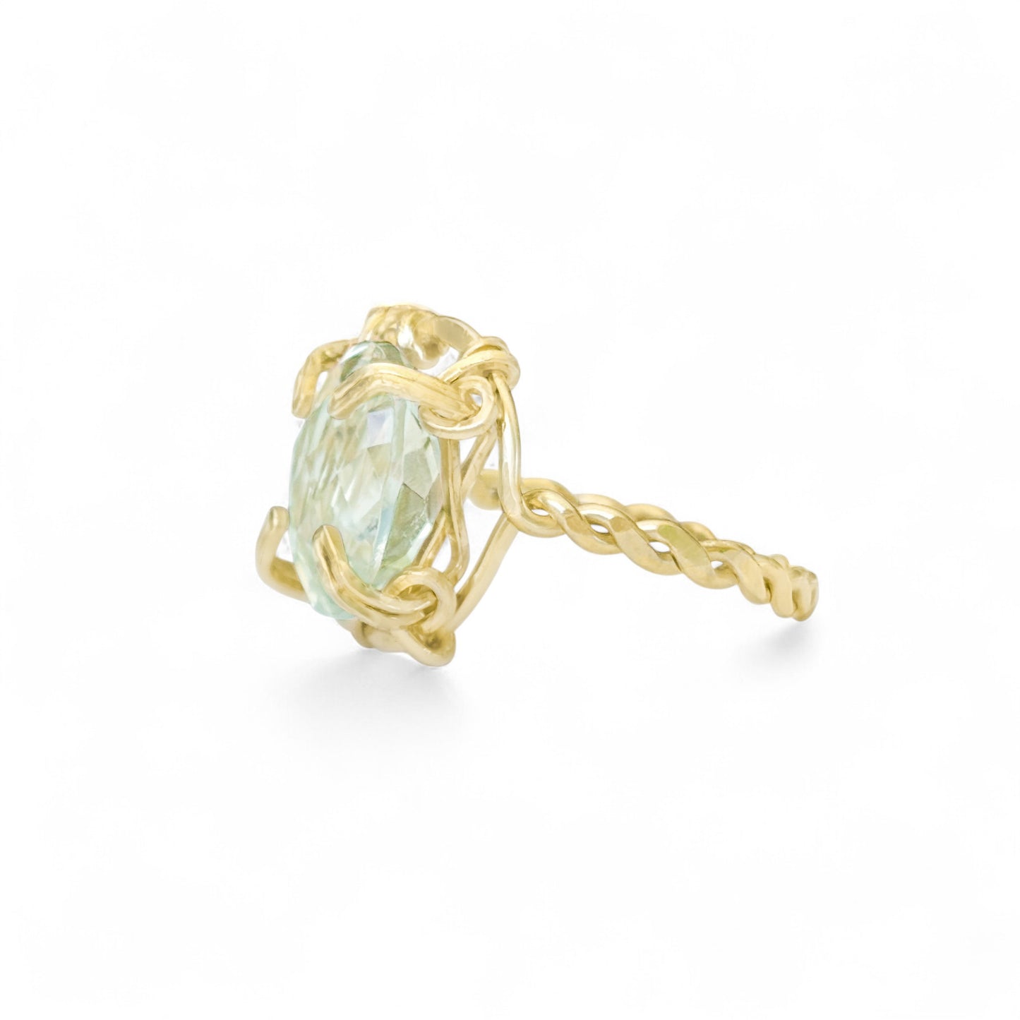 Green Amethyst Twisted Band Ring