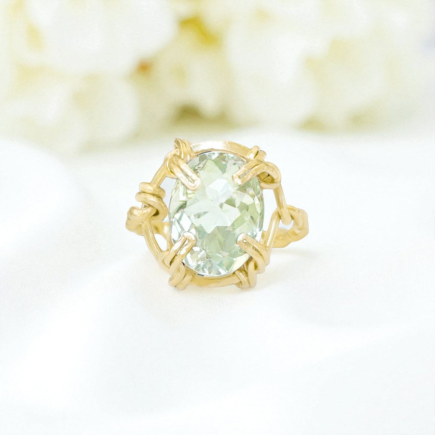 Green Amethyst Twisted Band Ring