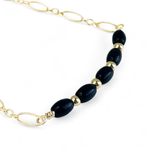 Black Onyx and Gold Bead Adjustable Bracelet