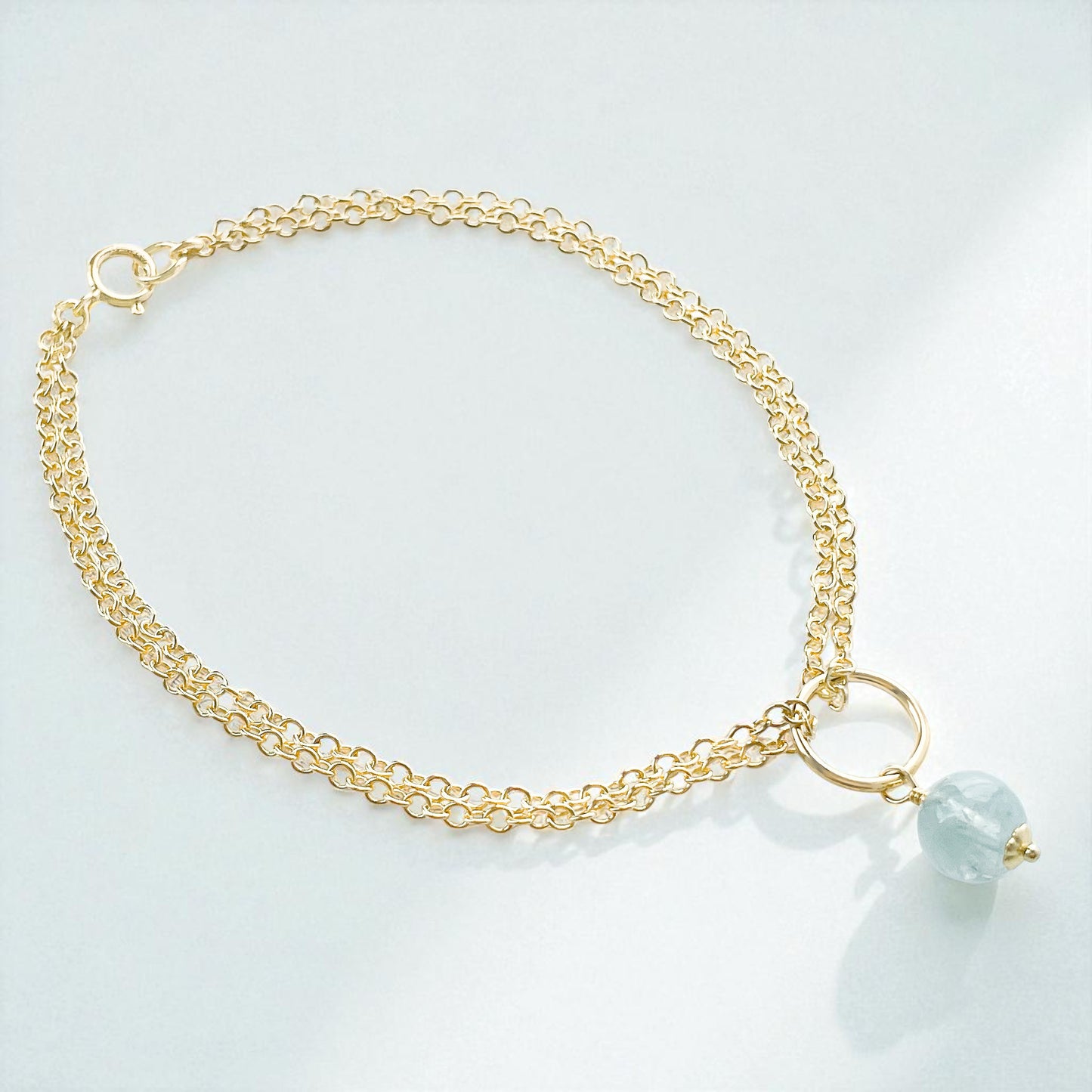Aquamarine Bead Double Chain Bracelet