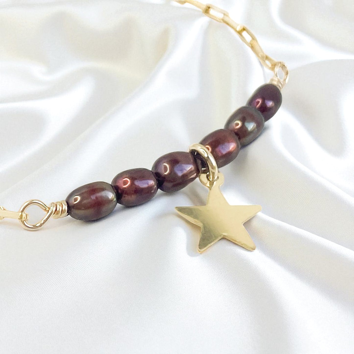 Cranberry Freshwater Pearl Column with Star Charm Bracelet