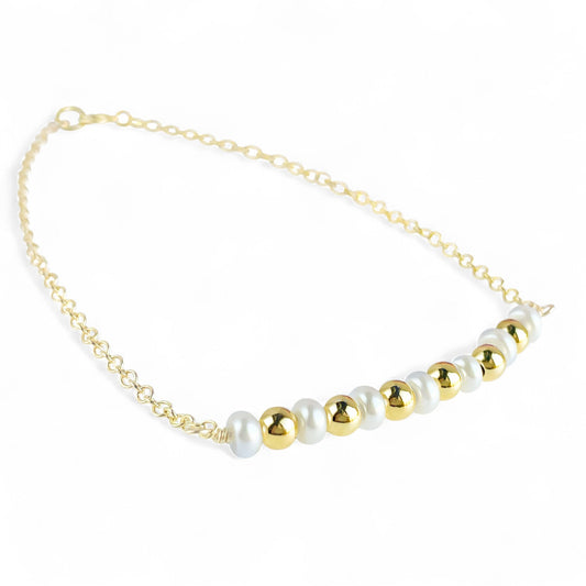 Freshwater Pearl and Gold Bead Dainty Bracelet