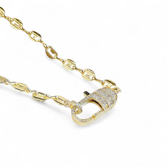 Gold Marine Link Necklace with CZ Lobster Claw Clasp