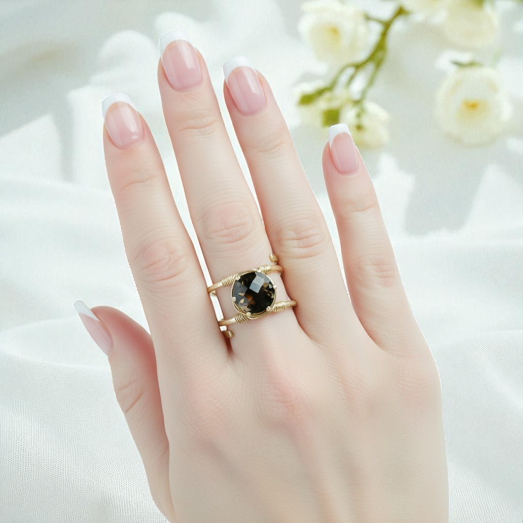 Smoky Quartz Wire Wrapped Double Banded Ring