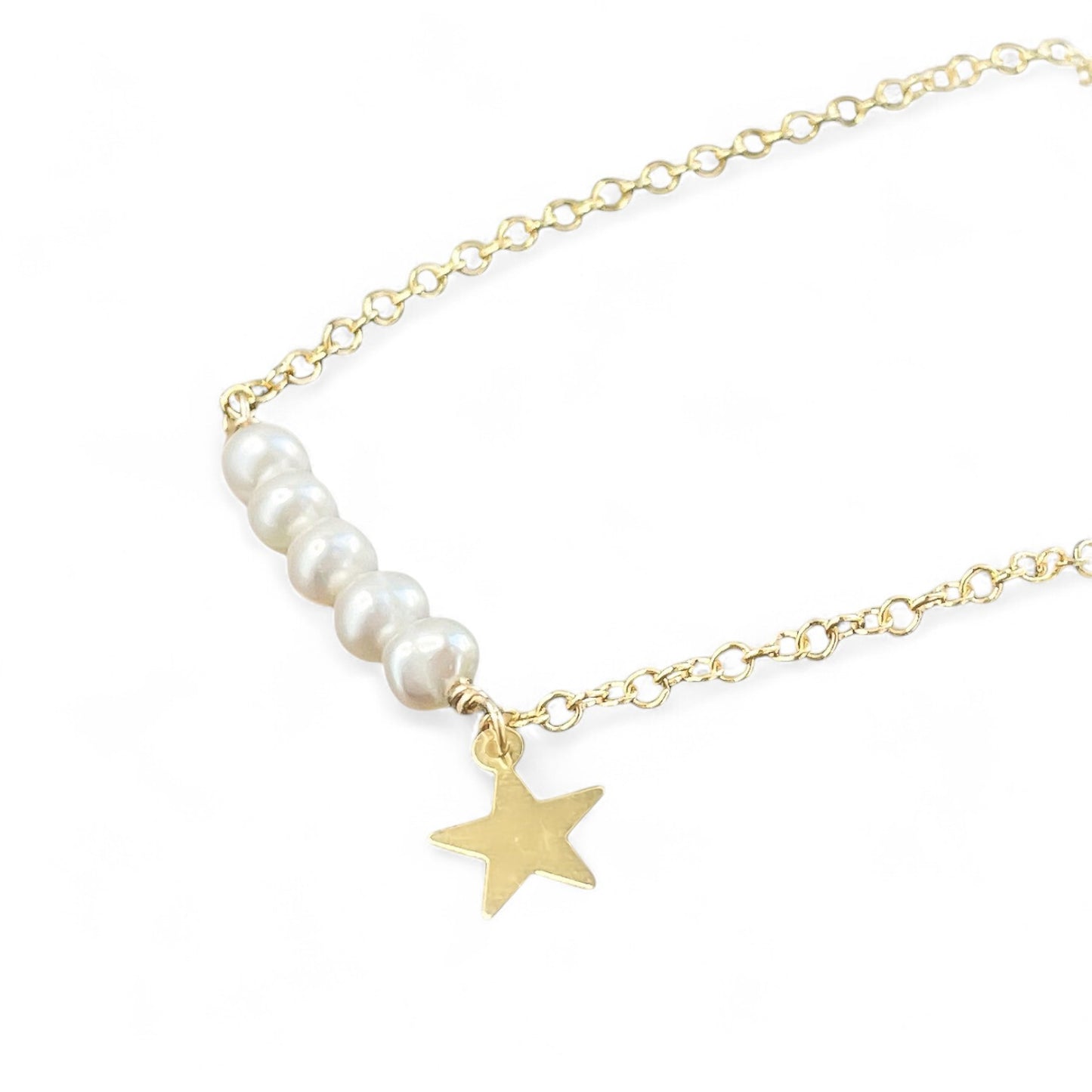 White Pearl Column with Star Charm Bracelet