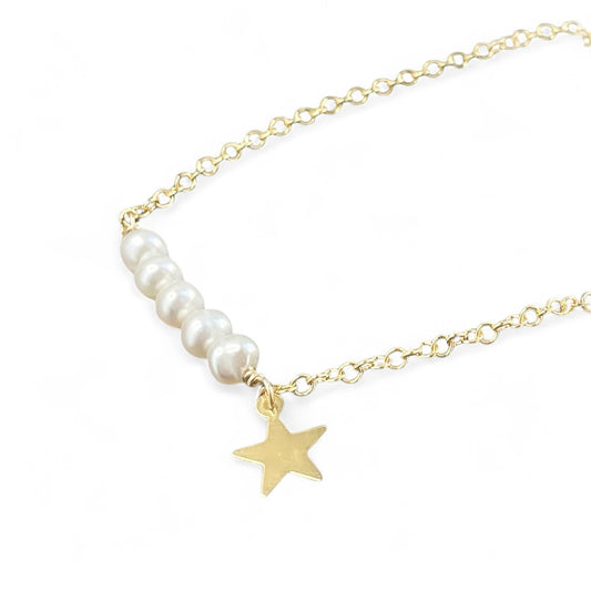 White Pearl Column with Star Charm Bracelet