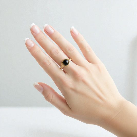 Black Onyx Bead Wire Wrapped Ring