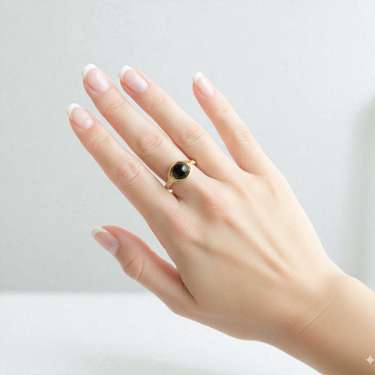 Black Onyx Bead Wire Wrapped Ring