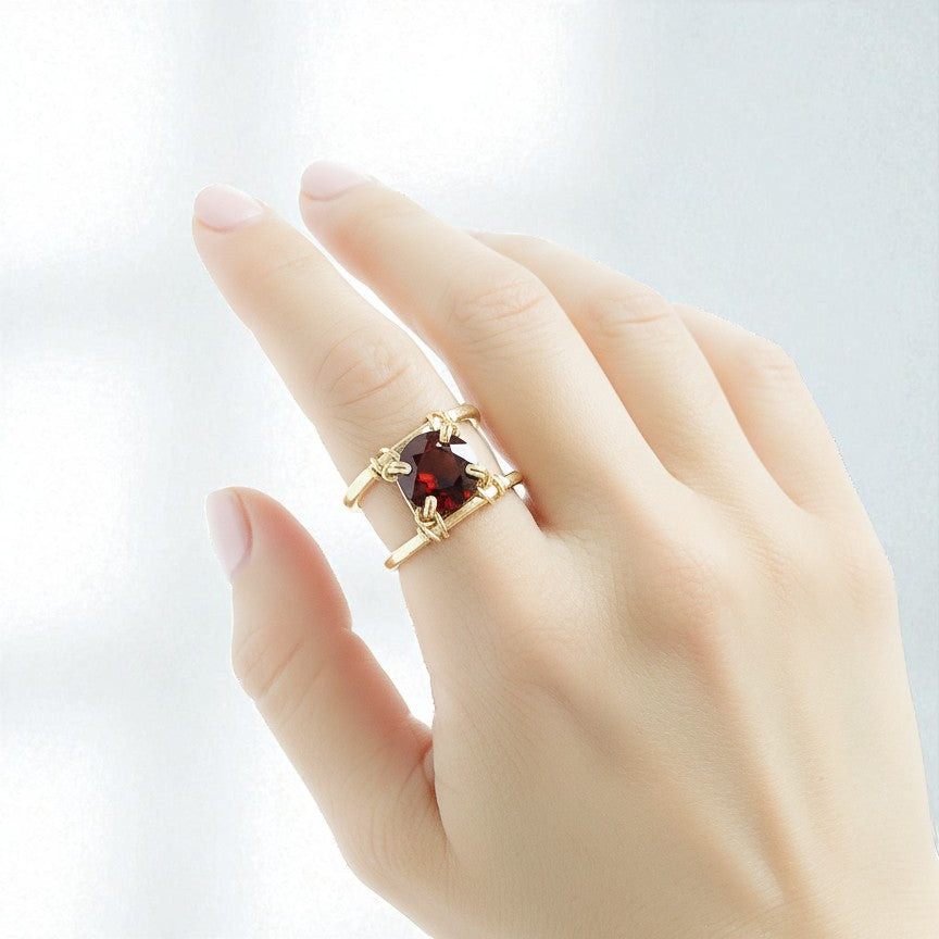 Garnet Double Banded Ring - Simulated