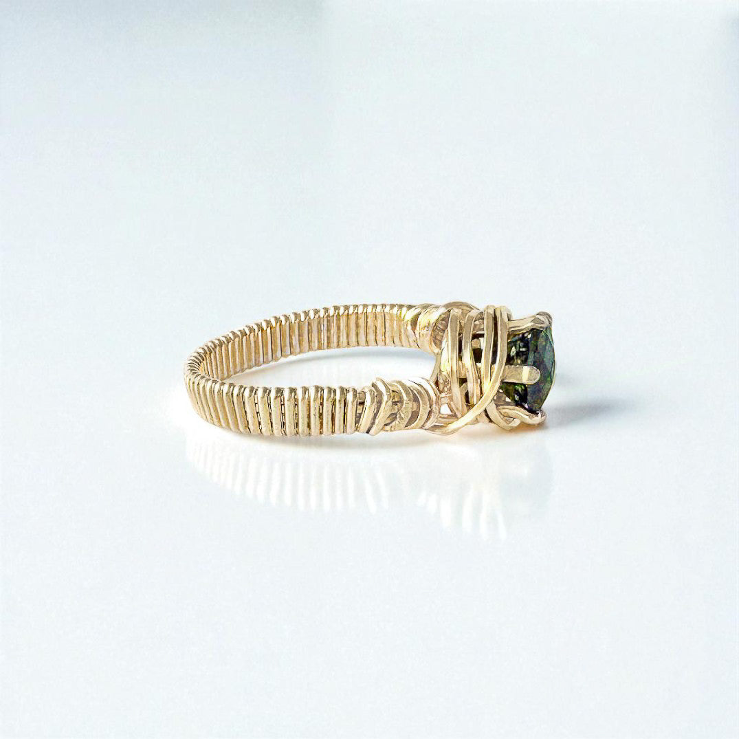 Moldavite Wire Wrapped Ring