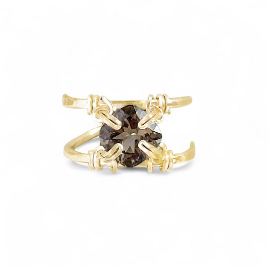 Smoky Quartz Cushion Cut Double Banded Ring
