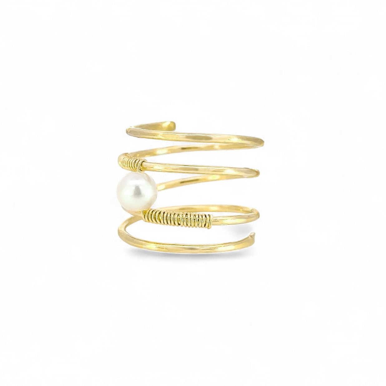 Gold Wire Spiral Ring with Freshwater Pearl