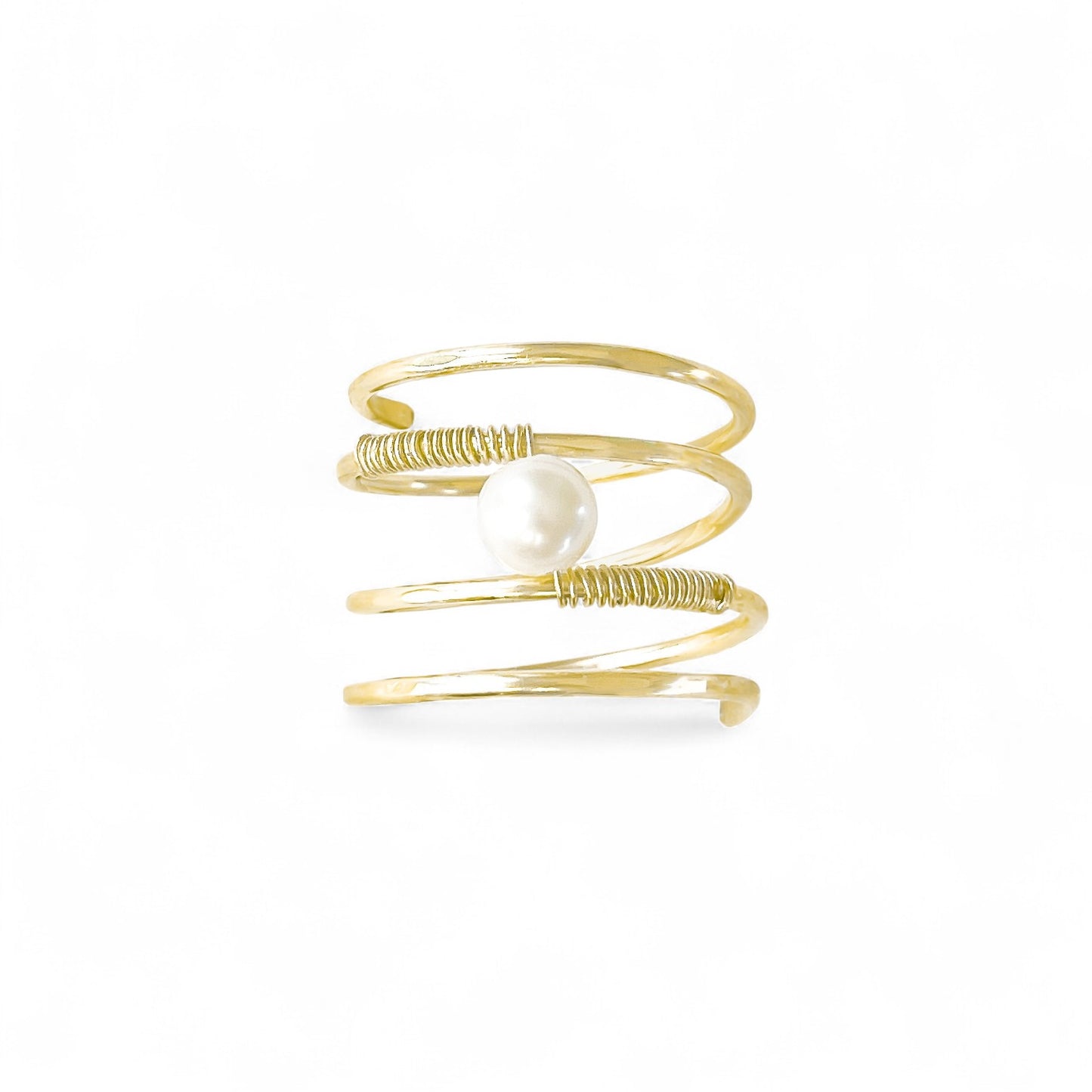 Gold Wire Spiral Ring with Freshwater Pearl