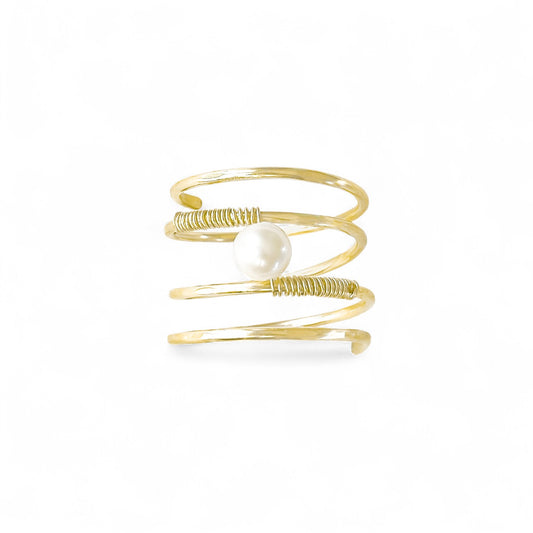 Gold Wire Spiral Ring with Freshwater Pearl