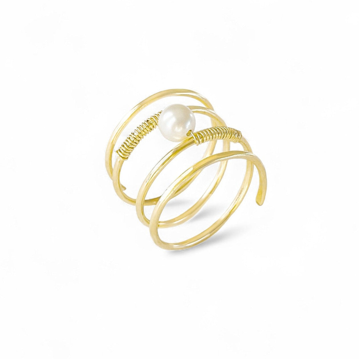 Gold Wire Spiral Ring with Freshwater Pearl