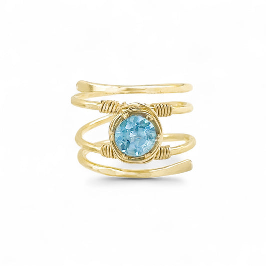 Swiss Blue Topaz Gold Wire Spiral Ring
