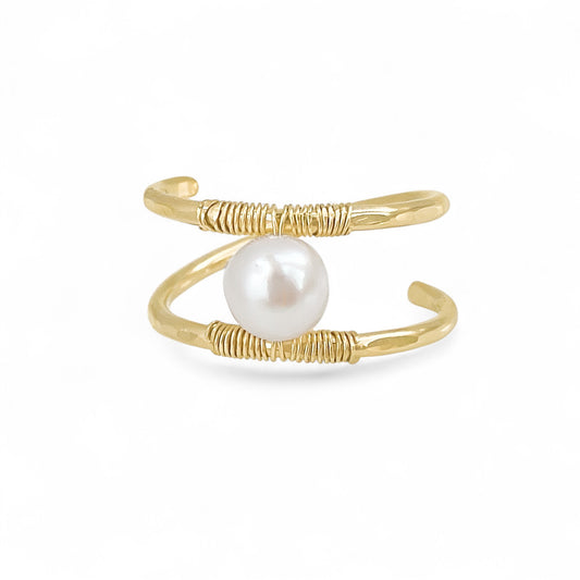 Freshwater Pearl Double Banded Gold Ring