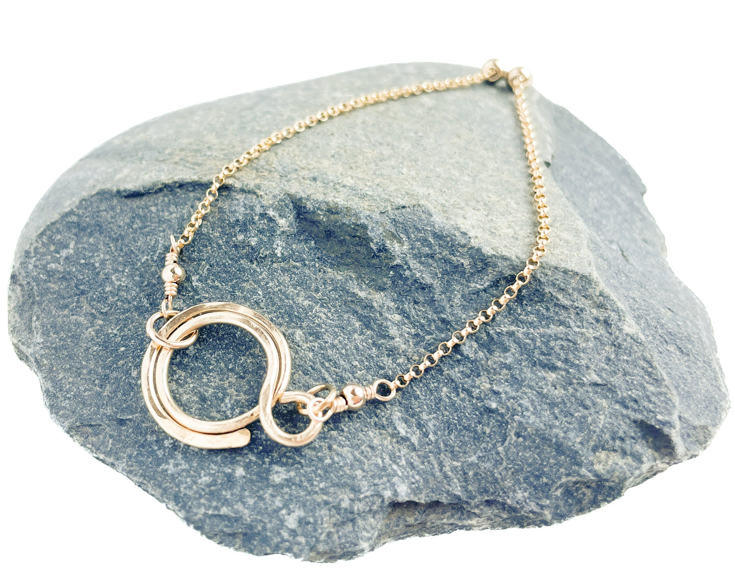 Gold Hammered Double Circle Adjustable Bracelet