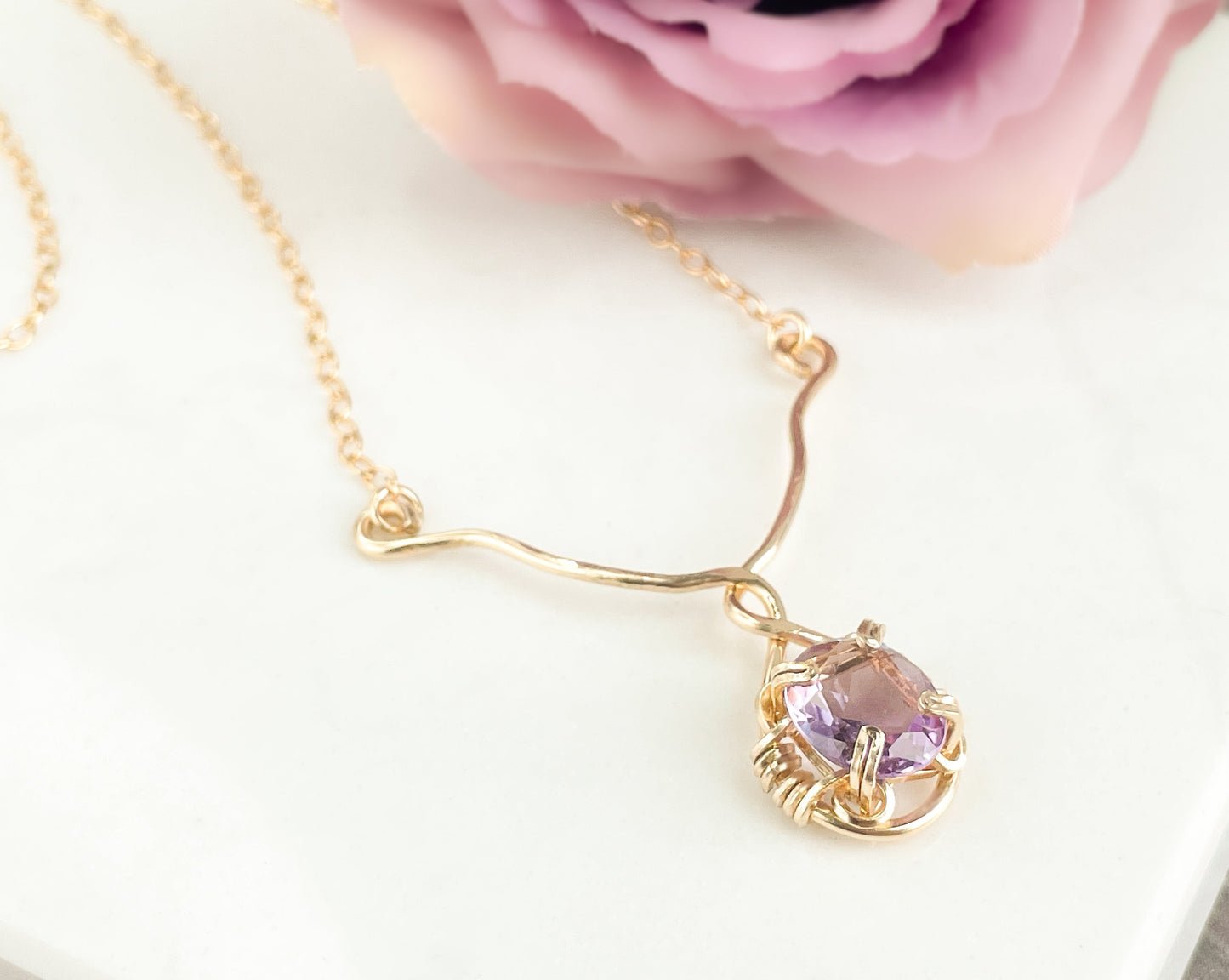 Purple Amethyst Y Necklace