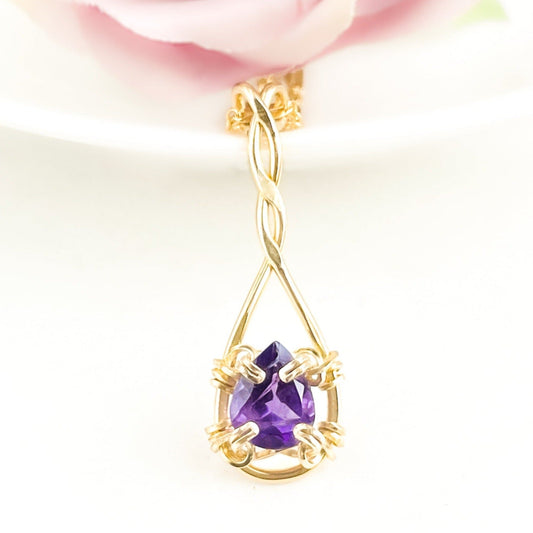 Purple Amethyst Pear Shaped Pendant Necklace