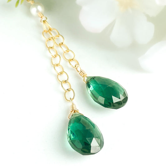 Green Quartz Briolette Lariat Necklace