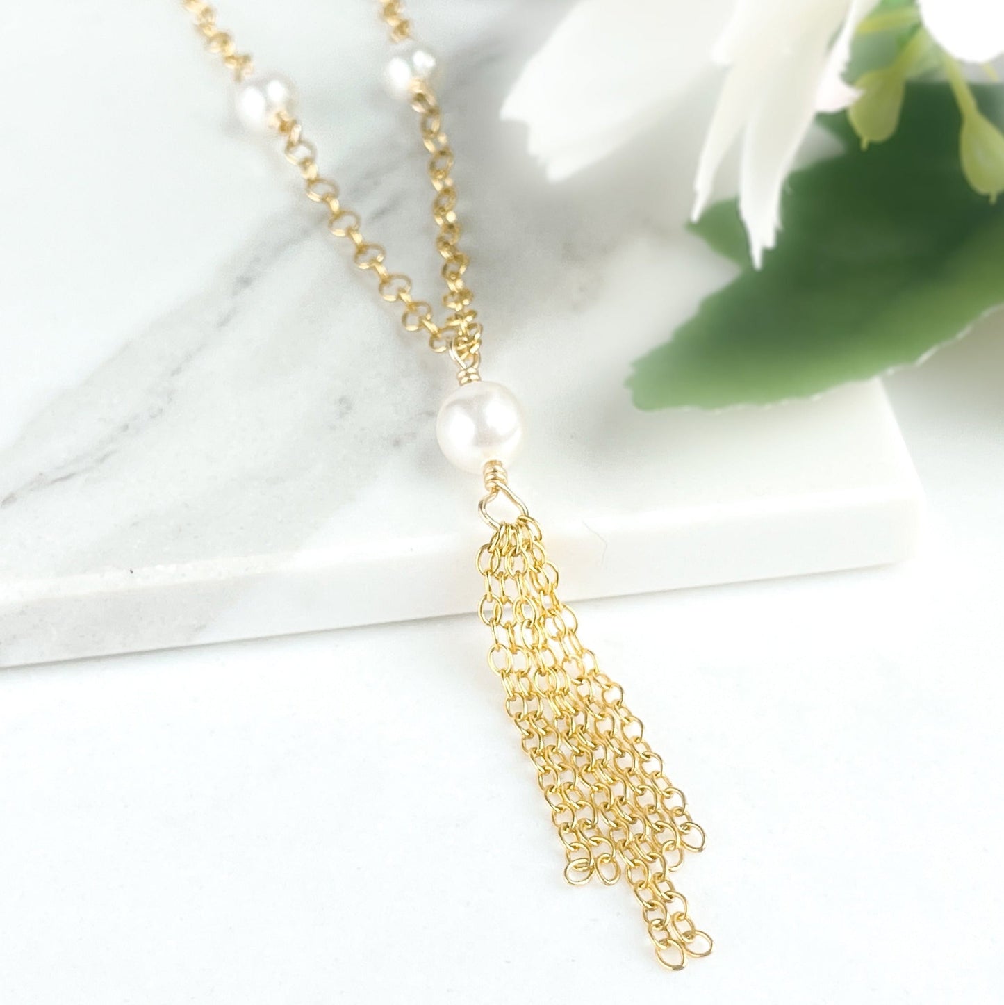 Swarovski White Pearl Fringe Necklace