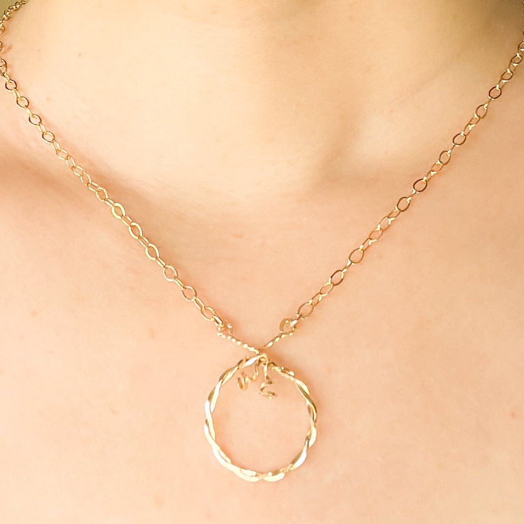 Gold Twisted Circle Necklace