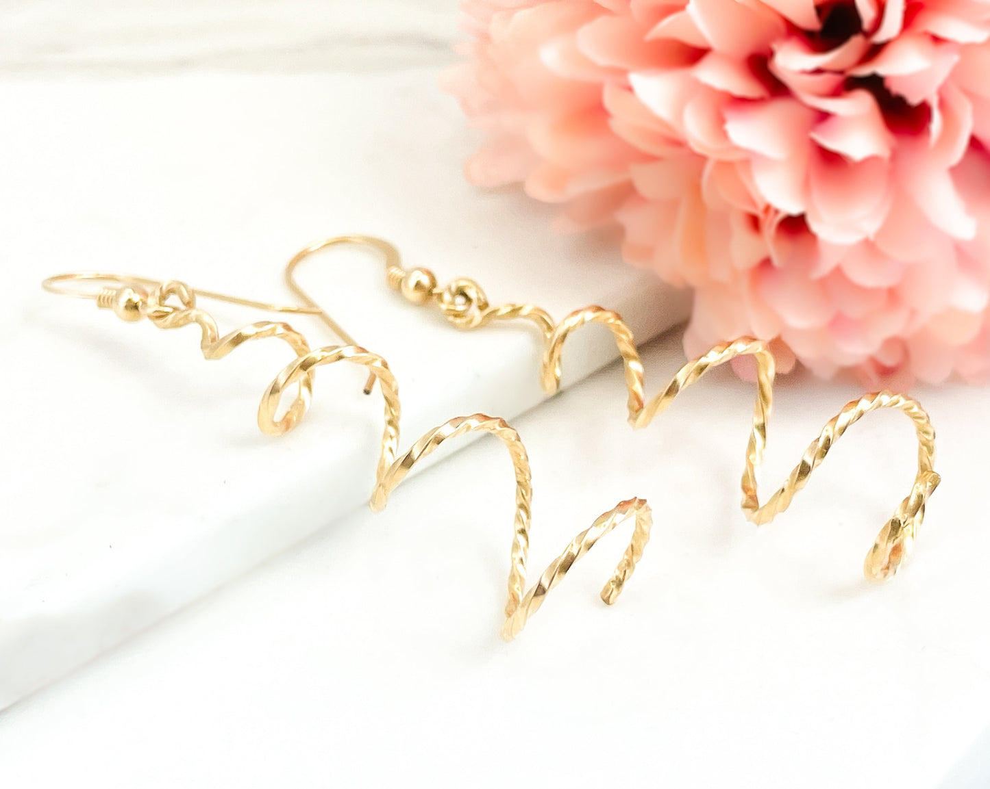 Gold Long Swirl Earrings