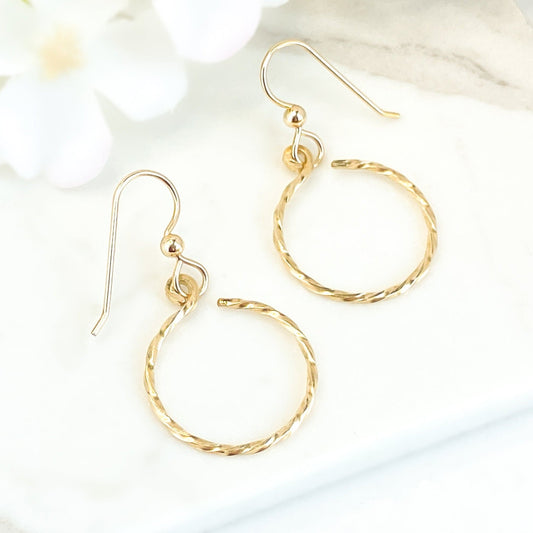 Gold Twisted Circle Dangle Earrings