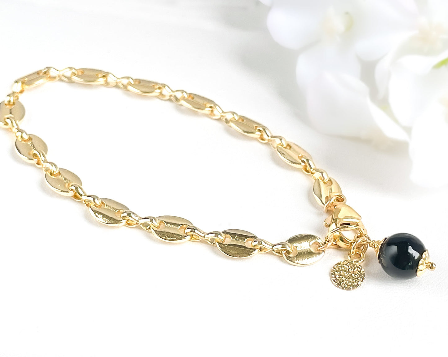 Black Onyx Charm Marine Link Bracelet